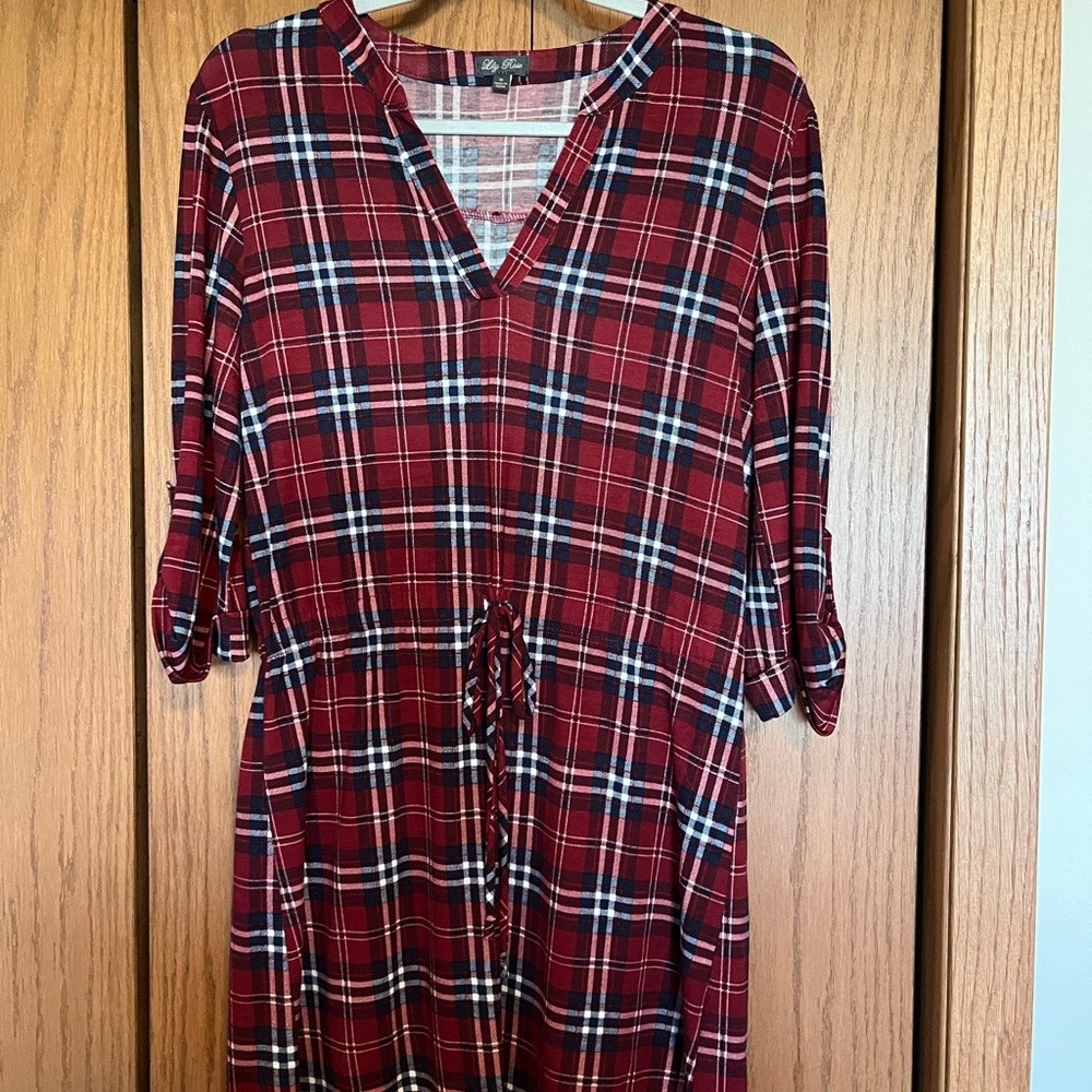 Red Plaid V-Neck Dress